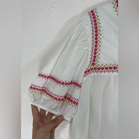 Per Una White Floral Embroidered Short Sleeve V-Neck Blouse Women’s 18 - Picture 4 of 12